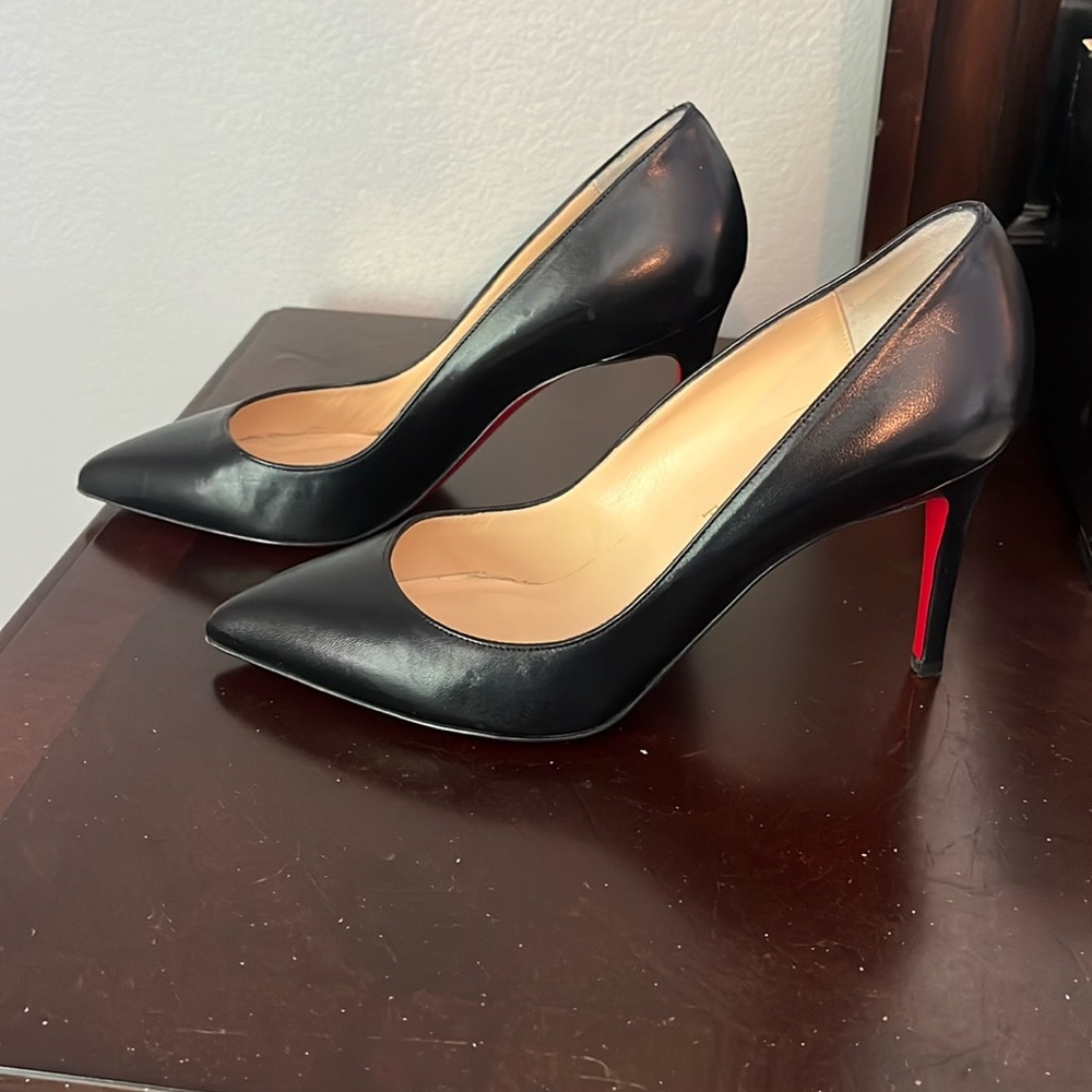 Christian Louboutin Pigalle 85 Nappa Shiny Black Heels with Iconic Red Soles
